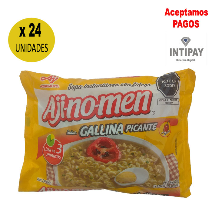 Sopa Instantánea Sabor Gallina Picante Aji-no-men 80g x 24 PQT